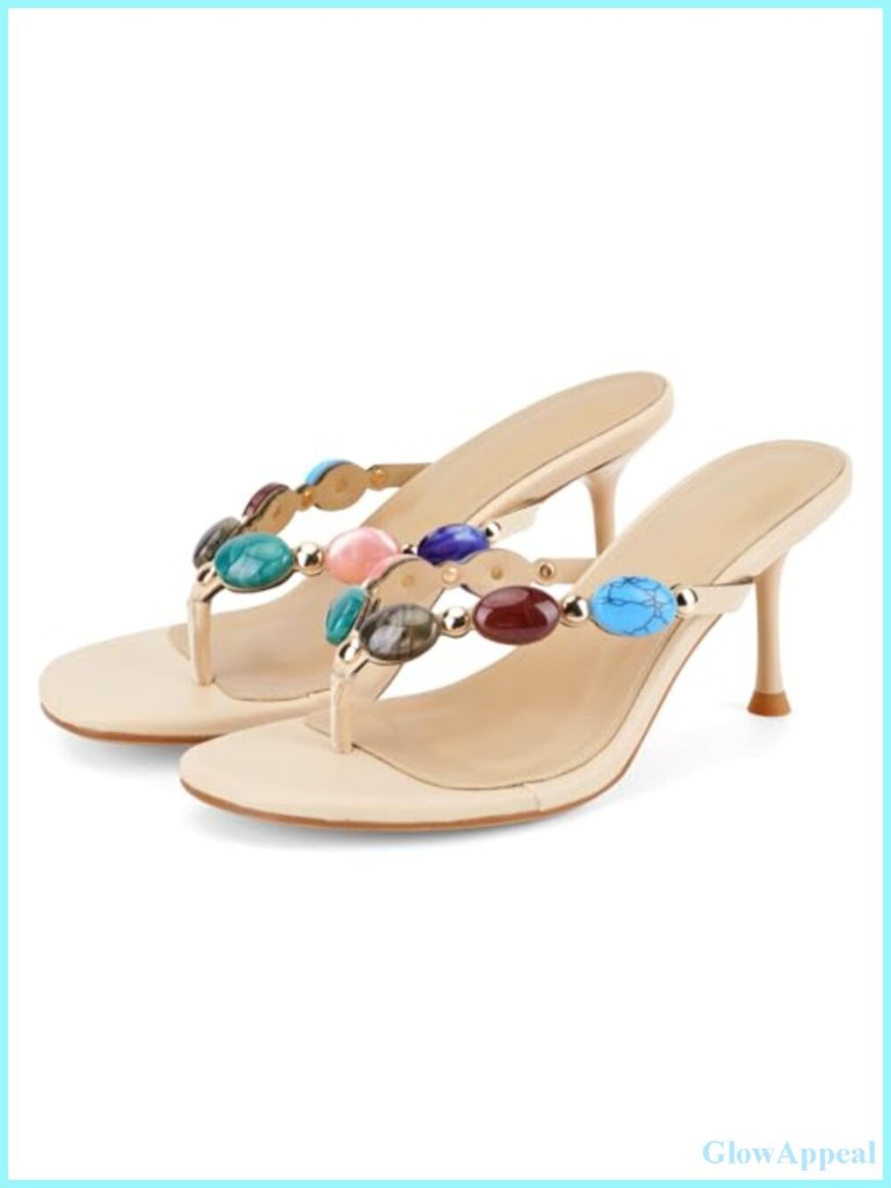 Women's Kitten Heel Jeweled Thong Sandals Slides Flip Flop
